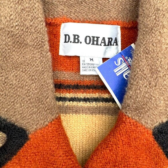 DB OHARA NWT Vintage Wool Blanket Sweater Fall Earthy Stripe Double Breasted M - Picture 2 of 9